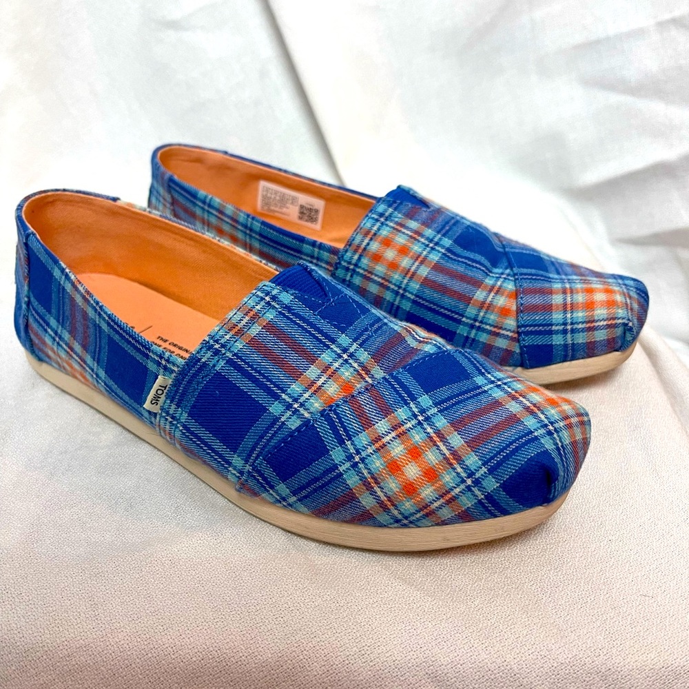 Toms Alpargata Madras Plaid Slip On Espadrille Flats‎ Womens’s Size 6